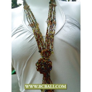 Fancy Necklaces Layered Beading with Rose Pendants